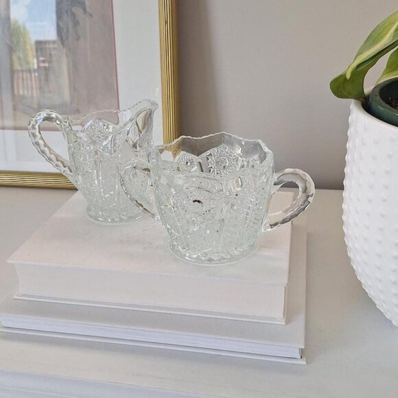 Vintage Glass Sugar Bowl and Creamer Set: Imperial Style crystal look - Picture 2 of 5